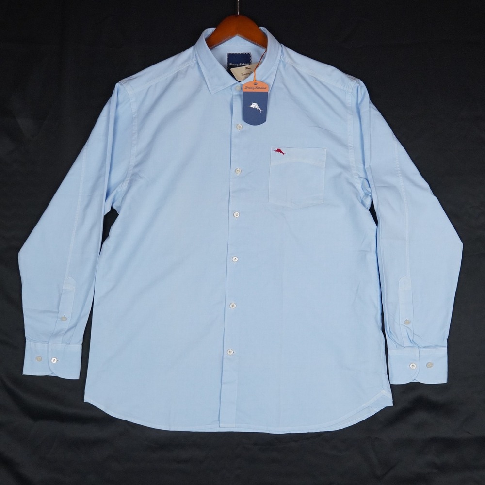 Tommy Bahama Island Twill Mens Large Blue Mistral Long Sleeve Cotton Silk Shirt